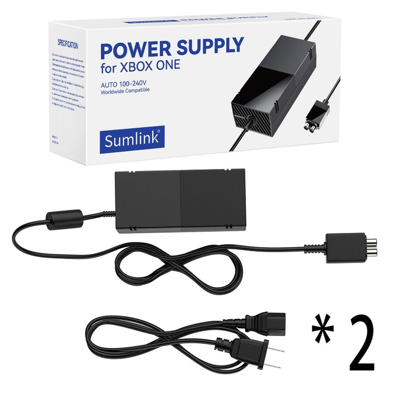 SUMLINK Power Supply Brick for Xbox One, AC Adapter Cable Replacement Kit for Xbox One Console Games, Auto Voltage 100-240V, Black (Brick+2*Cable) - Image 2
